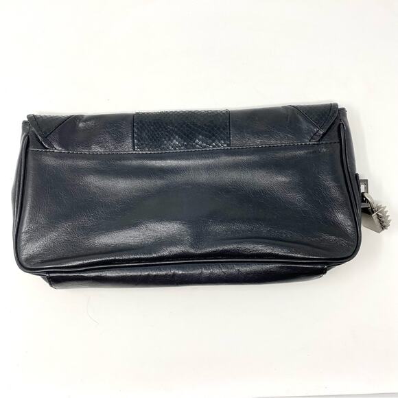 Sam Edelman Black Snakeskin Patchwork 100% Leather Edgy Trendy Envelope Clutch - Picture 5 of 8